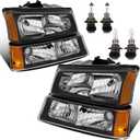 KUIPERAUTO Headlight Assembly Compatible with 2003-2006 Chevy Avalanche/2003-2007 Chevrolet Silverado 1500 2500 3500 Headlamp w/Bulb with Black Housing/Clear Lens/Clear Cornor