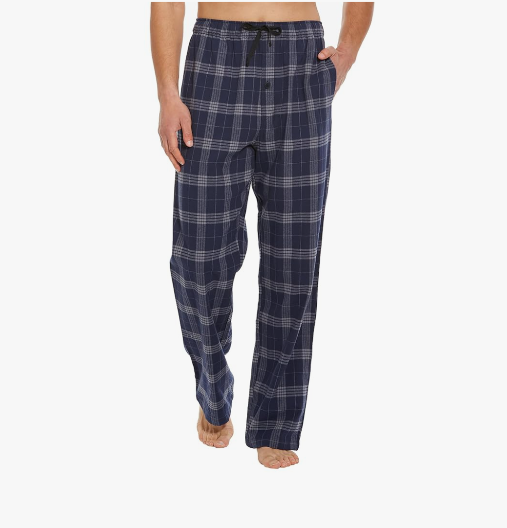 Tall MobPlace Mens 34/36 Inseam 100% Cotton Pajama Pants for Tall Men Navy/Grey, Medium