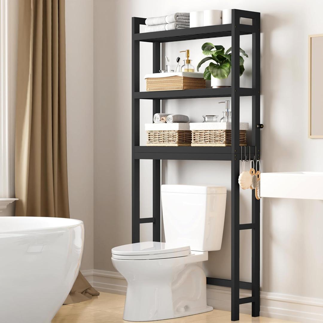 Smiry Bamboo Over The Toilet Storage Cabinet, 3 Tier, Black