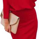 Ezbelle Women's Off The Shoulder 3/4 Sleeve Batwing HIPS-Wrap Pencil Party Sexy Bodycon Midi Dress Loose (Red, L)