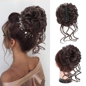 Messy Bun Hair Clip in Hair Pieces for Updos Claw Clip Hair Buns for Women Messy Wavy Curly Bun Extensions Tousled Updo Messy Bun Hair Piece (Dark Brown)