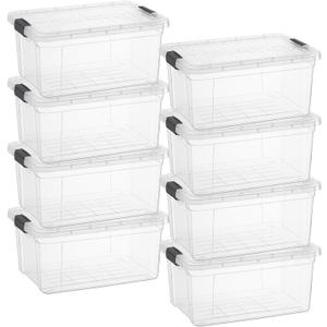 Superio Clear Storage Boxes with Lids, 20 Quart Plastic Container Bins for Organizing, Stackable Crates, BPA Free, Non Toxic, Odor Free, Organizers for Home, Office and Dorm, 8 Pack