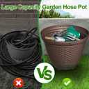 Garden Hose Holder Pot, Decorative Wicker Hose Holder, Water Hose Storage for Outside/Garage, Hose Box Fits 100-400 FT Hoses with 5 Drain Holes, Large Capacity & Assembly Required, Java