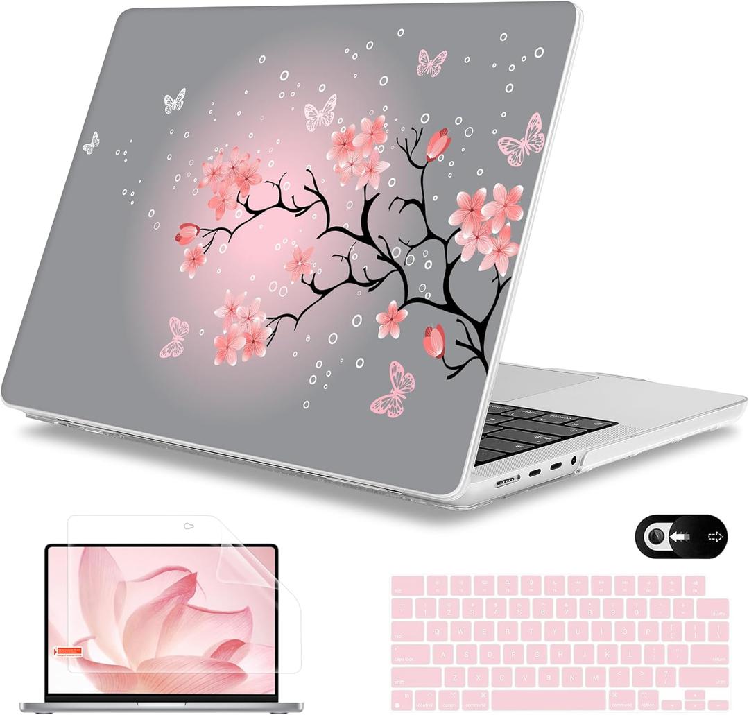 Mektron Case for M5 MacBook Pro 14 inch 2026 Model A3427 A3426 Fit 2025-2021 Model A3434 A3112 M4 A3112 A3401 A3185 M3 A2918 A2992 M2 A2779 M1 A2442 Pro/Max Cover, Butterfly Cherry Blossom