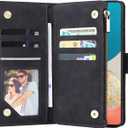 UEEBAI Wallet Case for Samsung Galaxy A53 5G, PU Leather Case Magnetic Closure Handbag Zipper Pocket Case Kickstand Card Slots with Hand Strap Marple Flip Case for Women - Black