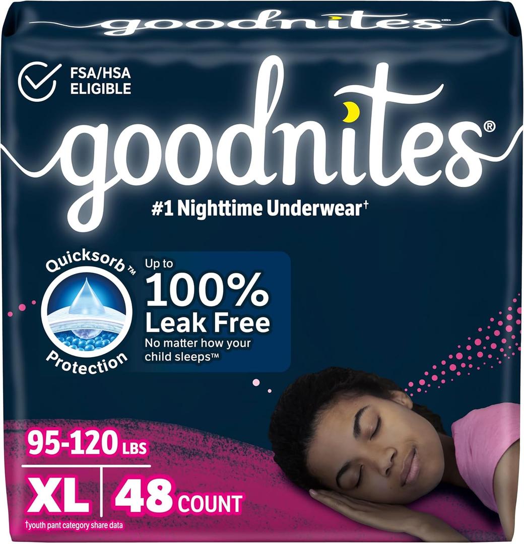 Goodnites Girls' Bedwetting Underwear, Size Extra Large (95-140+ lbs), 48 Ct (2 Packs of 24),  (X-Large)