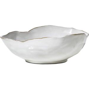 Serene Spaces Living Extra Large Free-Form Edge Glazed Ceramic Bowl  Stylish Fruit Bowl, Dinnerware, and Decorative Centerpiece for Vintage Weddings and Events, 10.5" Long, 8" Wide and 3.5" Tall (White, 10.5" Bowl)