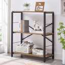 FOLUBAN Small Bookshelf, 3 Tier Open Book Shelf, Rustic Wood and Metal Shelving Unit for Small Space, Oak