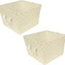 Simplify Large Woven Strap Tote | Decorative Storage Basket | 2 Handles | Organization | Closet | Bedroom | Bathroom | Nursery | Accessories | Toys | Gifts | 2 Pack | Ivory