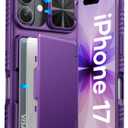 ATATOO for iPhone 17 Case, Built-in Card Holder (Store 3-5 Cards) & Slide Camera Cover & RFID Blocking, Military Grade Protection, Hard Wallet Phone Cover Case for iPhone 17 6.3" 2025, Dark Purple