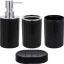 Yebeauty Bathroom Accessory Set 4pcs Plastic Black Bathroom Sink Set with Soap Dispenser and Toothbrush Holder for Bath Countertop Decor Contain Toothbrush Holder Set Soap Dispenser Dish