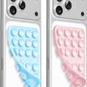 4 x Anteel Double-Sided Silicone Suction Phone Case Mount, Enhanced Suction Cup Power and Thickened Grip for Selfies and Videos, Durable, Hands-Free Non Slip Accessories, 2.36"x3.66" (LBL&LPK)