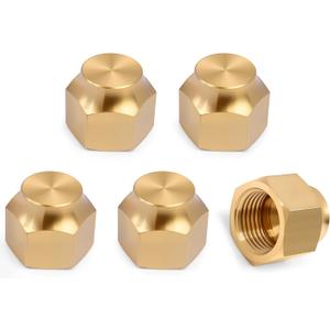 Flare Cap, 3/8" Inch Brass Cap SAE for 45 Degree Female Flare Tube Fitting Seal Plug - 5 Pcs