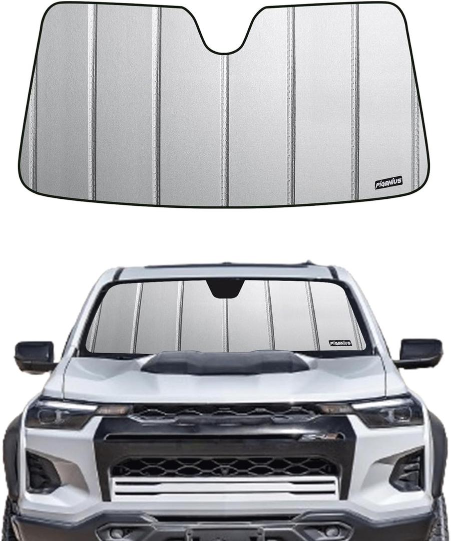 Windshield Sunshade for Chevy/GMC Colorado/Canyon 2023-2026, Premium Grey Leather Finish (Gray-Safeguard)