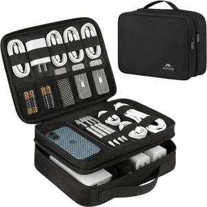 MATEIN Electronics Organizer Travel Case, Water Resistant Cable Organizer Bag for Travel Essentials, Gifts for Men, Storage Bag for Camera Accessories, Phone, Cord & Tablet, Black (Medium)
