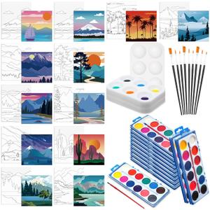 Ctosree 12 Sets Pre Drawn Canvas Kit for Painting for Adults Sip and Paint Kit Art Party Favors Pre Printed Canvases for Valentine Gifts DIY Virtual Adult's Date Night(8 x 10 In,Landscape)