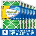 Maycold MERV 13 14x25x1 Air Filter (6-Pack), High-Efficiency Pleated AC & Furnace Filters, Actual Size: 13.70" x 24.70" x 0.75", Individually Wrapped in Plastic