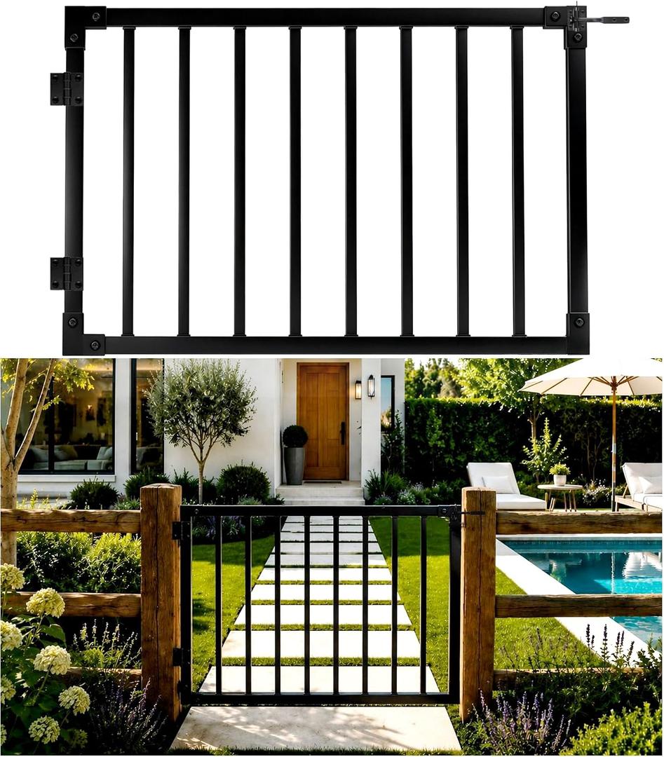 Aluminum Deck Gate 42in H, Heavy Duty Adjustable Width (Up to 48"), Easy Install, Rustproof Outdoor Gate for Patio, Porch & Yard