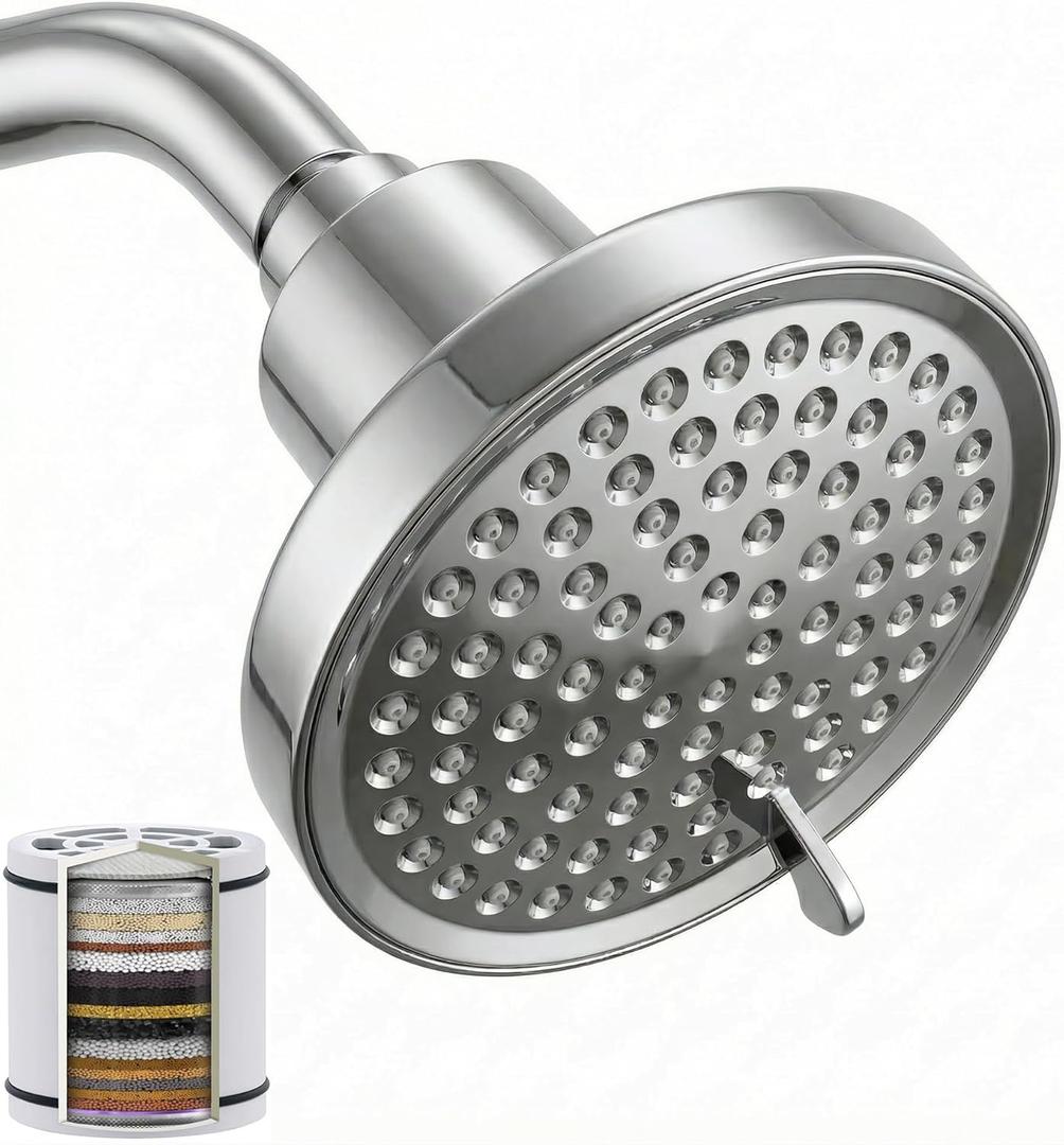 6" Shower Head and 25 Stage Shower Filter Combo, High Pressure 7 Spray Settings Filtered Showerhead with Water Softener Filter Cartridge for Hard Water Remove Chlorine and Harmful Substances(Chrome)