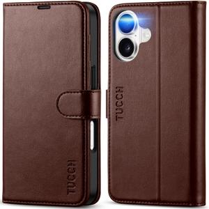 TUCCH Wallet Case for iPhone 17 (6.3-Inch) 2025, 4 Card Holders, RFID Blocking, Stand, Shockproof TPU Shell, PU Leather, Magnetic Closure, Protective Flip Folio Cover, Chocolate Brown