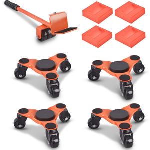 Ronlap Furniture Moving Dolly Mover Sliders with 3 Wheels Steel Moving Rollers for Heavy Furniture 6-Inch Triangular Wheel Kit with Lifter 4 Pack Pool Table Move Easily Tools 500Lbs, Orange