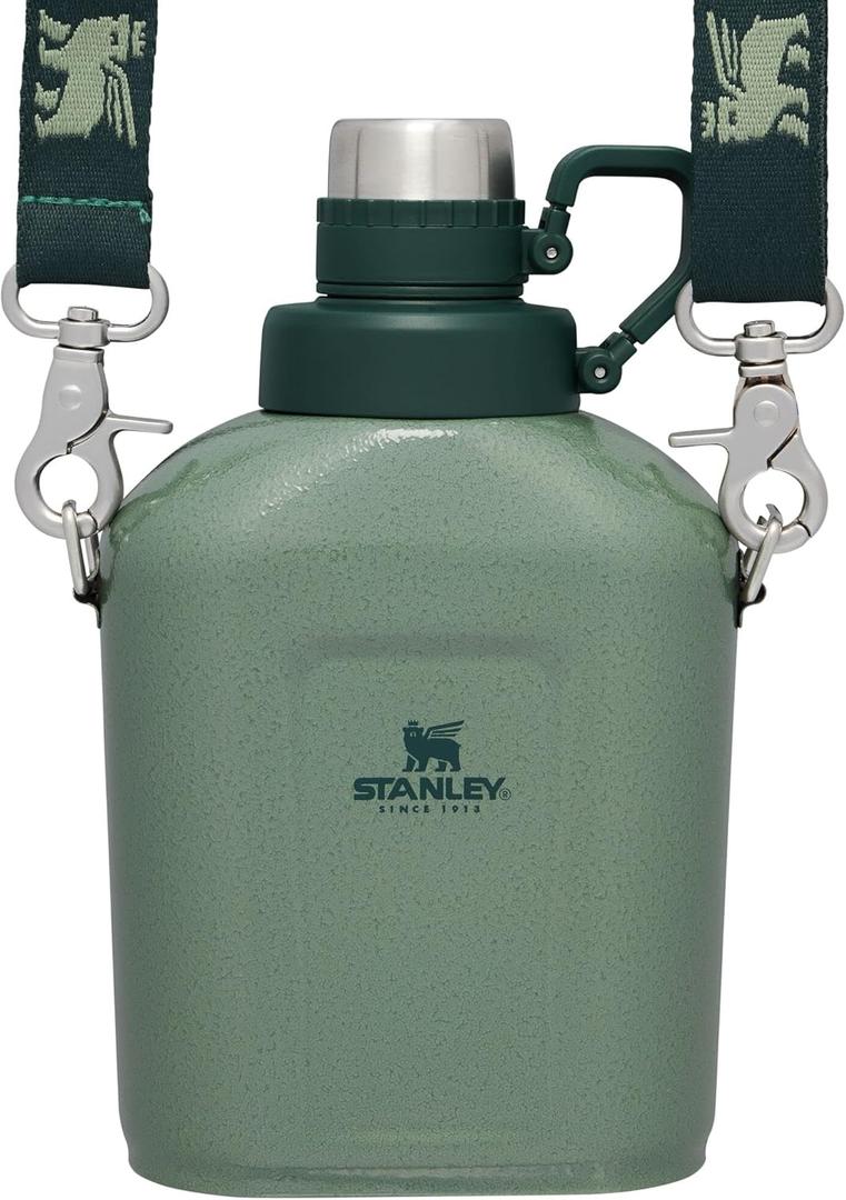 Stanley Legendary Classic Canteen 1.1 qt | Leakproof Drink Container with Strap | Stainless Steel Water Bottle with Lid | Camping, Hiking, Travel | BPA-Free | Hammertone Green (35.2 Ounces)