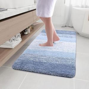 Microfiber Bathroom Rugs, Shaggy Soft and Absorbent Bath Rug, Non-Slip, Thick Plush Machine Washable Dry Bath Mats for Bathroom, Tub and Shower, 44x32, Light Blue