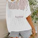 Zeagoo Short Sleeve Crochet Sweater Lightweight Summer Tops Loose Hollow Out Crewneck Pullover (White, M)