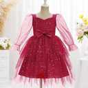 IMEKIS Pageant Dresses for Girls: 4th 5th Birthday Outfit Toddler Prom Gold Sparkly Tulle Tutu Baby Tea Party Formal Wedding Kids Sequin Christmas Fall Winter Long Sleeve Red Stars 4-5T