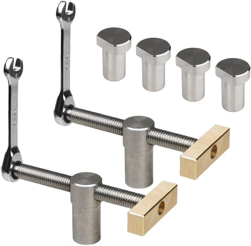 TOOLCOOL Bench Dog Clamp 3/4 Inch Dog Hole Clamp with Stainless Steel Bench Dogs for Woodworking MFT Table Workbench (Pack of 2)