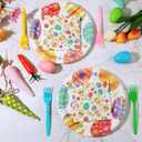Amyhill 160 Pcs 40 Guest Happy Easter Party Supplies Easter Paper Plates and Napkins Forks Disposable Easter Dinnerware for Spring Picnic Bunny Party, 40 Easter Plates, 80 Napkins, 40 Forks(Egg)