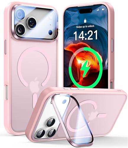 VOFATA [Upgraded Full Camera Protection] for iPhone 17 Pro Max Case with Camera Cover Stand [Fit for MagSafe][10FT Mil-Grade Protection] Translucent Magnetic iPhone 17 Pro Max Phone Case, Pink
