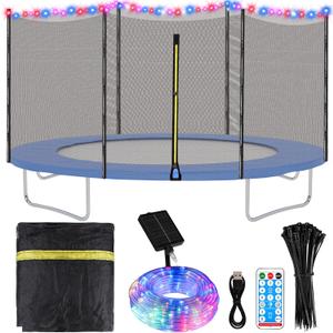Aodaer Trampoline Replacement Net 14Ft Trampoline Safety Enclosure Net with Solar Rope Lights Breathable Weather Resistant Trampoline Net for Round Frame