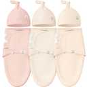 KeaBabies 3-Pack Organic Swaddles for Newborns Girls, Boys with Hats - Soft Cotton Baby Sleep Sacks 0-3 Months, Breathable Baby Hats and Swaddles 0-3 Months, Newborn Essentials Must Haves (Angelic)
