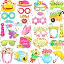 HOWAF Hello Spring Photo Booth Props, 30pcs Colorful Spring Photo Props with Spring Flower Photo Frame for Spring Easter Party Decorations Spring Butterfly Selfie Props