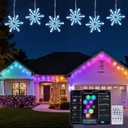 Brightown Smart Christmas Snowflake Lights Outdoor, 24ft 192LED with 16 Drops Icicle Lights with APP Control & Music Sync, Waterproof Connectable, 80+ Scene Modes for Roof, Yard, Patio, Window (DIY Color)