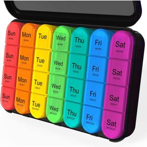 Daviky Pill Organizer 4 Times a Day - Pill Box 7 Day, Large Weekly Medicine Pill Organizer for Travel with Removable Individual Containers, Pill Case to Hold Daily Vitamins, Supplements and Medication