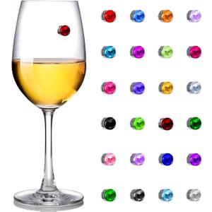 24 Pieces Wine Glass Charms Crystal Magnetic Drink Markers for Wine Glass Champagne Flutes Cocktails Martinis, Colorful