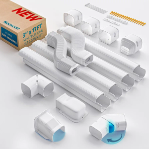 Mini Split Line Set Cover: 3" 17Ft Line Set Cover Kit for Minisplit with Flexible Duct, Decorative Lineset Cover Kit, Paintable for AC Pipe, Air Conditioner, HVAC, Heat Pumps, Central AC