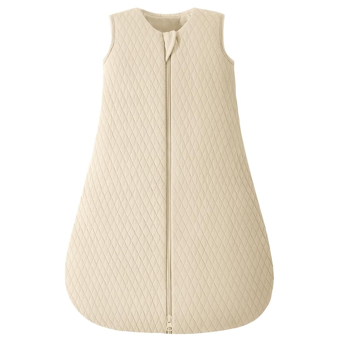 Yoofoss Baby Sleep Sack 0-6 Months TOG 2.5 Winter Baby Wearable Blanket, 100% Organic Cotton Infant Sleeping Sack 2-Way Zipper Warm Quilted Sleep Sack (Small, Apricot)
