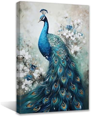 QIXIANG Elegant Peacock Canvas Paintings Art Animal Prints Bedroom Decor Framed Ready to Hang (Peacock, 16.00" x 24.00")