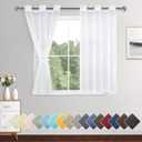 XWZO White Faux Linen Sheer Curtains, Light Filtering, Airy & Breathable Voile Window Curtains with Tiebacks for Kids Room, Farmhouse, Kitchen, 42 x 45 Inches Length, Set of 2 Panels