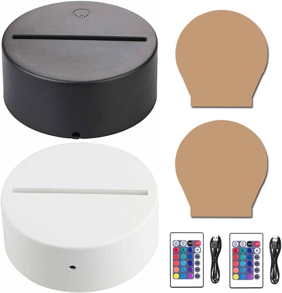 2-Pack 3D Night LED Light Base, LED Base for Acrylic 16 Colors LED Light Base with Remote Control and USB Cable for Bedroom Child Room Restaurant Shop (Black+White)
