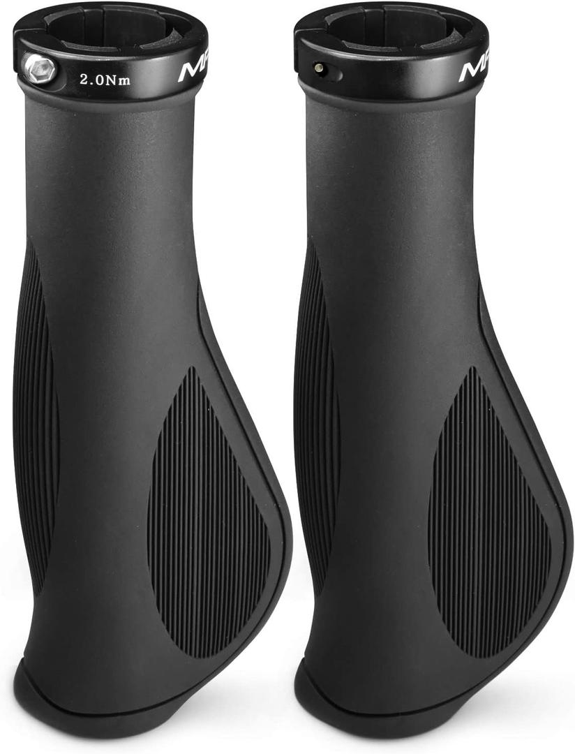 MARQUE Ergo Bike Handlebar Grips  Non-Slip Bike Handle Grip with Ergonomic Comfort Design for Bicycle Flat Handle Bar  Fit Mountain Bikes, E-Bikes, Hybrid, City Commuters and Scooter