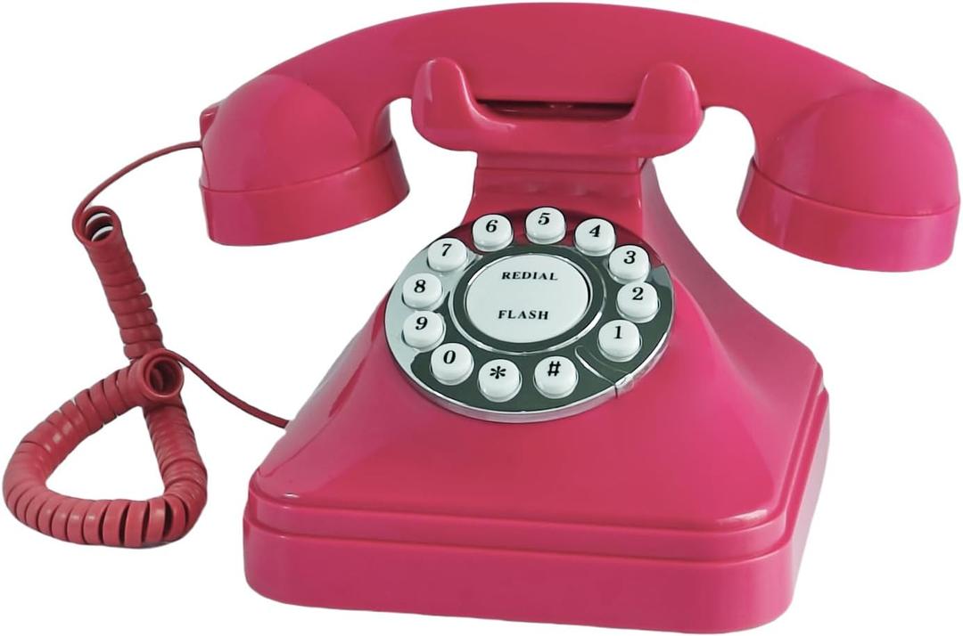 Retro Landline Home Phone, TelPal Corded Old Fashion Desk Phone, Basic Pink Decorative Analog Telephone Set, Senior Phone for Home/Office/Hotel (Rose)