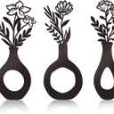 KOYILTD 3 Pcs Black Flowers and Vases Wall Decor Metal Flower Wall Decoration Metal Vase Wall Art Floral Room Wall Decor Minimalist Wall Art for Home Living Room Bathroom Dining Room (Elegant)