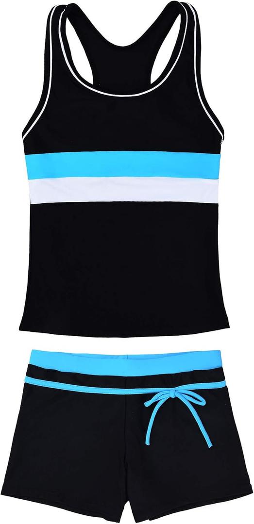 JerrisApparel Little Girls' Summer Two Piece Boyshort Tankini Kids Swimsuit (10-11 Years, Black)