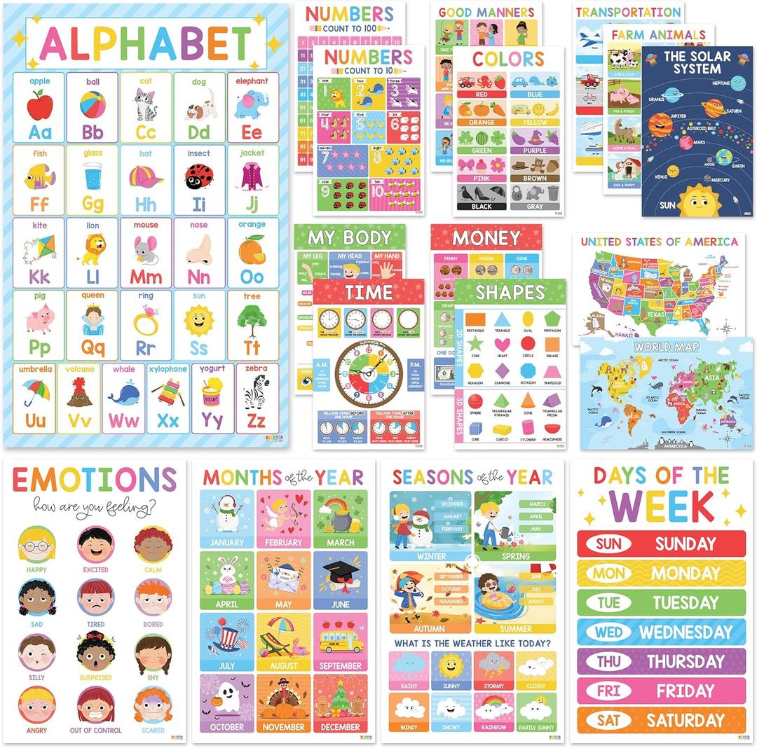 BEAWART 18 Laminated Edu...ls Alphabet Nomber Chart New