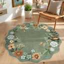 Lahome Floral Round Area Rugs, Washable Small Round Rug 3ft Non-Slip, Soft Boho Ultra-Thin Circle Carpet for Bedroom Entryway Kitchen Laundry Bathroom, Green