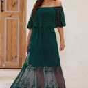 Women's Off The Shoulder Embroidered Lace Maxi Wedding Dress Boho Wedding Guest Formal Party Maternity Photoshoot Dresses (Green, XXL)